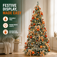 SHUANGYUAN Großhandel Faltbarer Vor-Dekorierte Beflockter Künstlicher Weihnachtsbaum-Set mit Kugel-Ornamenten und Leinenschleifen 120-210cm