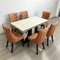 Ensemble de table et chaises de salle à manger en bois massif minimaliste moderne avec plateau en marbre, forme rectangulaire, finition noire, 6 places, assemblage requis