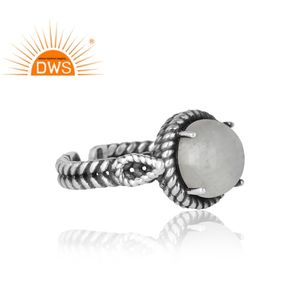 Impresionante Anillo Redondo de Piedra Lunar Arcoíris, Joyería de Piedras Preciosas, Fabricante de Joyería, Anillo Antiguo Hecho a Mano en Plata 925 Oxidada - Product Image 3