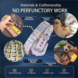 Cinturón estilo BB <span class=keywords><strong>Simon</strong></span> con pedrería completa de calidad 1:1, con cruz adornada, estilo punk, cowboy, rock, estilo callejero Y2K, unisex - Product Image 2