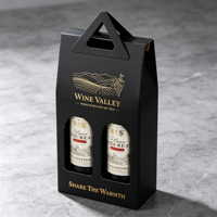 Boîte cadeau de luxe en papier kraft pour whisky et vin, porte-bouteilles double, avec logo personnalisé, gaufrage et marquage à chaud