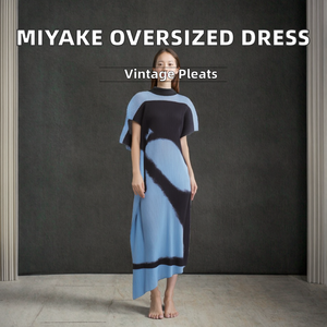 Oversized Pleated Summer <b>Dress</b>-Solid Woven Fabric Natural Waist Eco-Friendly Casual Elegant Design - Product Image 2