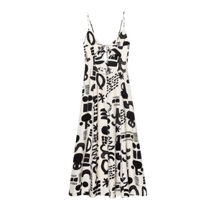 Casual Fashion Women's Summer Maxi <b>Slip</b> <b>Dress</b> Spaghetti Strap Black Beige Color Print Back Hollow Collarless for Spring Autumn - Product Image 2