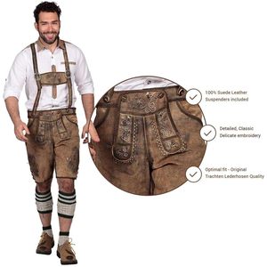 Lederhosen Bávaros para Hombre, Traje Tradicional Alemán Marrón, Auténtico Disfraz de Oktoberfest, Talla Adulto - Product Image 4