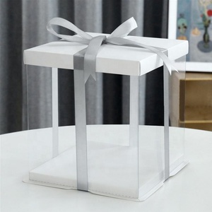Custom Disposable Wedding Birthday White Round Package Transparent Cake <b>Box</b> - Product Image 2