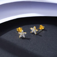 Romantische 18K Vergoldete S925 Silber Blumen Zirkon Ohrstecker 925 Sterling Silber Fünfblättrige Ohrringe