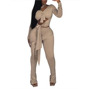 Completo Sportivo Donna Elasticizzato Morbido Senza Cuciture con Cut-out, Top Corto e Pantaloni da Corsa, Abbigliamento Atletico - Product Image 1