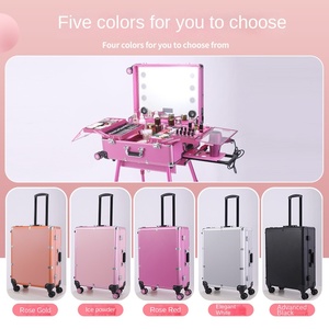 Valise à roulettes en aluminium pour maquilleurs, pliable, multifonctionnelle, pour tatoueurs, trousse de beauté, avec éclairage, poignée télescopique, cosmétique 9501 - Product Image 3