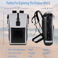 Sac à dos étanche 30L avec fermeture éclair en PVC pour kayak, camping, canotage, randonnée, plage