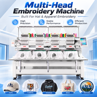 Machine à broder industrielle à 4 têtes, 1200 tr/min, haute vitesse, pour vêtements, casquettes et broderie plate