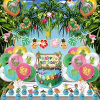 Nouvelle fête d'anniversaire hawaïenne fournitures flamant rose tortue feuille gâteau drapeau avec des ballons en forme de fleur décorations florales