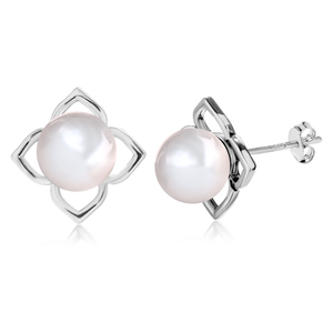 Encantadores pendientes de tuerca en forma de flor adornados con accesorio de perla <span class=keywords><strong>Swarovski</strong></span> Pendientes elegantes de Daisini chapados en oro de 18 quilates - Product Image 1
