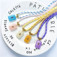 Collier pendentif carré en pierre naturelle plaqué or 18 carats Dopamine DIY, bijoux de mode multicolores, cadeau d'anniversaire pour elle