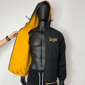 Veste coupe-vent réversible de haute qualité de conception d'usine veste coupe-vent à poignets réglables jaune - Product Image 3
