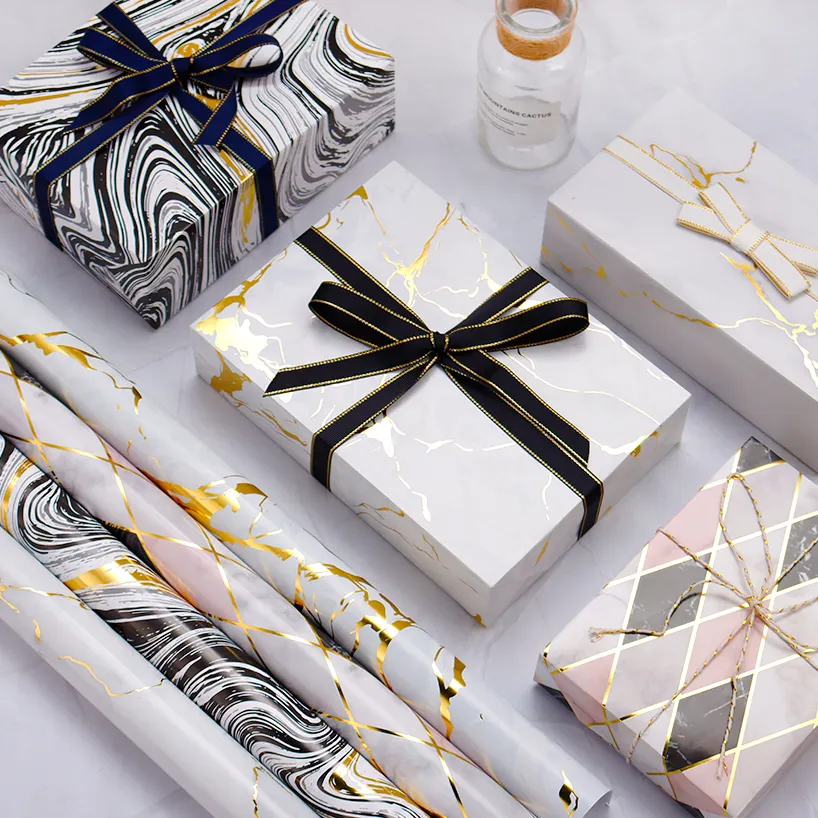 Moda high-end business semplice modello di marmo rotolo di carta da imballaggio per festa di compleanno matrimonio bambini confezione regalo