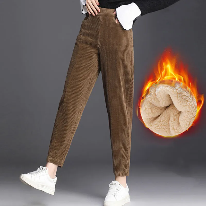 Plush Thick Casual Pants Women's Corduroy Warm Pants Autumn And Winter High Waist Harem Pants Women Trousers