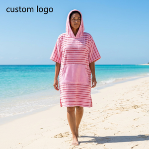 ผ้าขนหนูคลุมตัวแบบมีฮู้ดสำหรับ<span class=keywords><strong>เปลี่ยน</strong></span>เสื้อผ้า ผลิตแบบ OEM ขายส่ง ทำจากผ้าฝ้ายเทอร์รี่ 100% พร้อมกระเป๋า เหมาะสำหรับชายหญิง ใช้ได้ทั้งชายหาดและสระว่ายน้ำ - Product Image 1