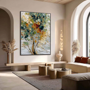 Emerald Jewel Tree Textured Palette Knife Tree Painting Golden Accents Hand Painted <b>Canvas</b> Still Life Wall Artwork Wood Hanging - Product Image 6