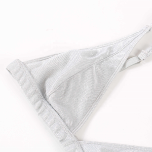 Ensemble de bikini métallique argenté personnalisé, soutien-gorge triangle pailleté et string, maillot de bain 2 pièces pour femmes, OEM - Product Image 3