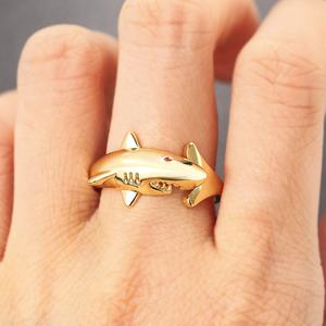 Hip Hop Fish Accessories Jewelry Dropship supplies Punk Style personalité ajustable Gold Shark Ring for Men - Product Image 4
