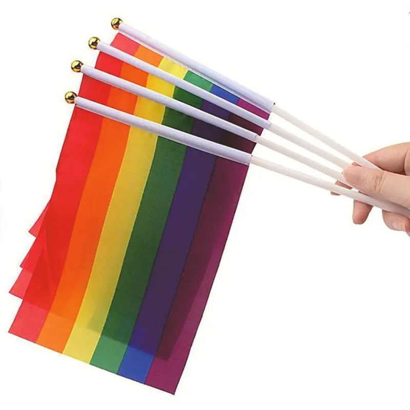 Pride Mini Custom Rainbow Printed Hand Waving Flag Lgbt Hand Flag 14cm with Sticks
