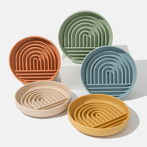 OEM Eco-Friendly Modern Dog Food Bowl Food Grade <b>Silicone</b> <b>Waterproof</b> Dishwasher Safe Slow Feed with Suction Cups Morandi Design - Product Image 1