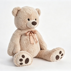 Oso de Peluche Beige Personalizado, Oso de Peluche Suave Sentado con Lazo de Satén a Juego y Huellas en Relieve en las Patas - Product Image 1