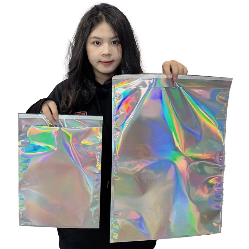 Laser plastic delivery hologram mailer bag express polychromatic envelope Parcel polybag courier Custom design pouch shipping