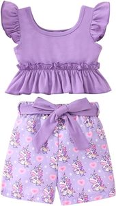 Vêtements d'été OEM Débardeurs à volants et shorts dinosaure léopard pour filles de 2 à 14 ans - Product Image 3