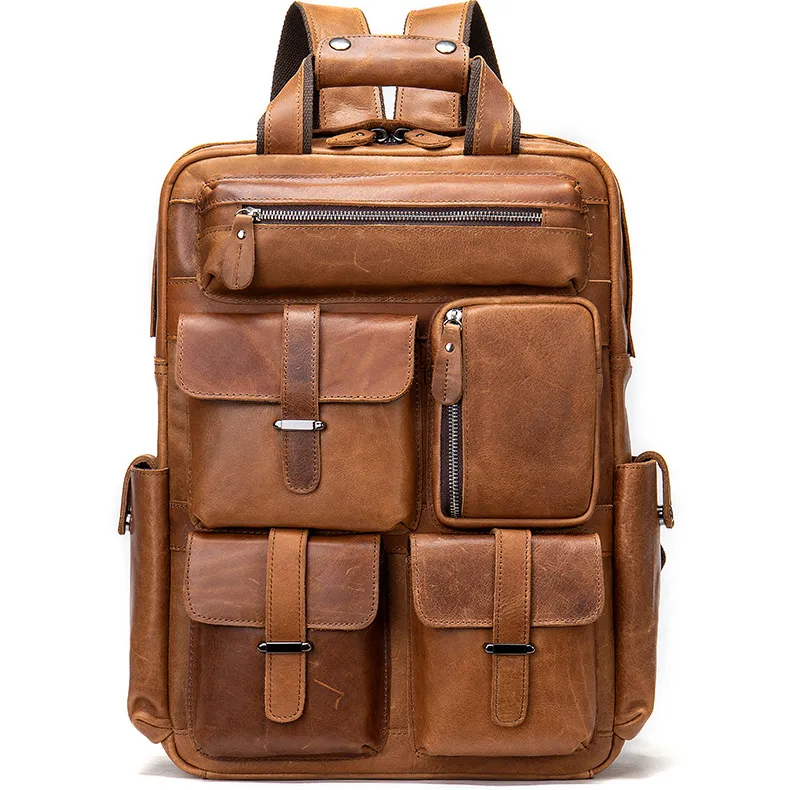 New Hot Sales Large Capacity Crazy Horse Genuine Leather Bag 15 inch Laptop Backpack Leather Traveling Shoulder Bag for men
