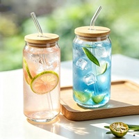Gobelet en verre borosilicate à double paroi de 16 oz, fait main, avec couvercle en bambou et paille, gobelet à bière en verre dépoli de 16 oz pour sublimation