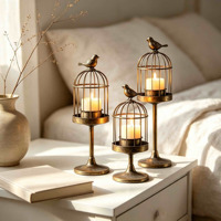 Ensemble de 3 porte-bougies vintage en métal en forme de cage à oiseaux, grands chandeliers en fer avec figurine d'oiseau, lanterne de table rétro pour la décoration de la maison