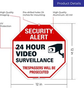 Panneau d'avertissement de sécurité octogonal - Avertissement : Les trespassants seront poursuivis - Panneau pour la maison et les entreprises - Product Image 5