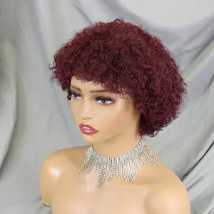 Wholesale Price High Quality Short Curly African Wig #99J machine made wig natural hair light