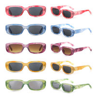 Lunettes de soleil à faible MOQ, petites, carrées, transparentes, rétro, effet marbre, personnalisées pour femmes, de haute qualité, lunettes de soleil rectangulaires colorées