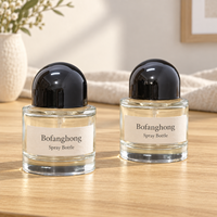 Flacon de parfum vide en verre cylindrique court et épais de 50 ml, style Bofanghong, avec pulvérisateur à pompe rechargeable et capuchon dôme noir, cosmétique de luxe
