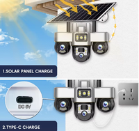 Caméra PTZ 9MP à 3 objectifs et 3 écrans, détection humaine par application, étanche IP66, éclairage, alertes vocales, sécurité extérieure, CCTV WiFi/4G solaire
