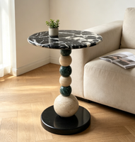 Table d'appoint design en marbre, colonne sphérique, petite table ronde décorative pour canapé