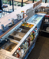 Station de bar à cocktails réfrigérée professionnelle en acier inoxydable, double porte, anti-buée, comptoir de bar personnalisé, bac à glace, usage commercial