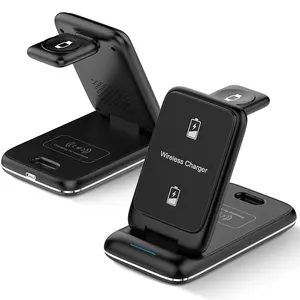 Suporte de carregador rápido sem fio dobrável 3 em 1 30W para iPhone 14 13 12 Pro Max Apple Watch Airpods Pro Estação de carregamento sem fio