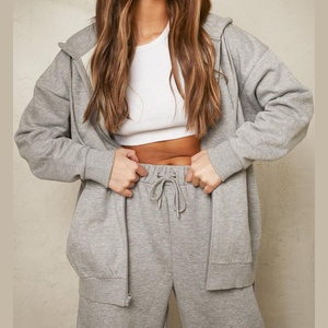 Sweat-shirt à capuche surdimensionné en coton uni avec fermeture éclair Oem, vêtement de haute qualité avec poche pour femmes, vente en gros - Product Image 5