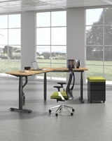 Bureau debout réglable en hauteur OMNI Safety Lock, bureau d'angle en L pour ordinateur avec contrôleur de mémoire
