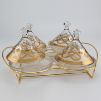Tajine marocain en verre personnalisé, lot de 4 mini-tajines en verre de style arabe, bol à dattes avec support métallique