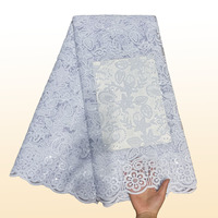 Tissus en dentelle filet française nigériane de haute qualité 2026, brodés, pour robes de mariée élégantes, 5 yards, en tulle africain et maille à sequins