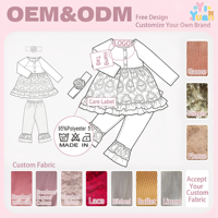 Ensemble assorti personnalisable pour petite fille, 3 pièces, robe à volants florale, leggings avec bandeau, OEM ODM, marque privée, design personnalisé