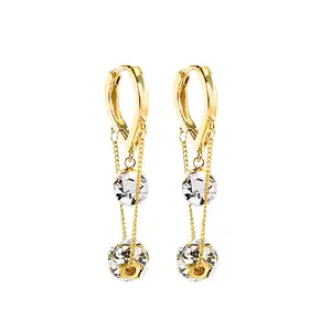 2390 yüksek kaliteli zarif kristal top damla küpe kadınlar için altın renk alaşım zincirleri Dangle küpe 2022 moda takı