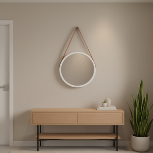 Espejo Redondo Plateado de Pared de 16.7 Pulgadas con Correa, Diseño Minimalista con Borde Enmarcado para Decoración del Hogar - Product Image 2