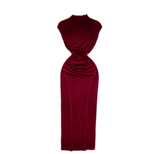 Vestido Midi elegante ajustado a la cadera para mujer túnica de encaje imperio en púrpura Borgoña negro Casual Maxi longitud tejida y lavable - Product Image 2