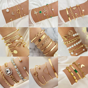 Phong Cách Cổ Điển Ngọc Trai Rhinestone Vòng Đeo Tay Vàng Màu Sắc Hình Học Thiết Kế Quyến Rũ Vòng Đeo Tay Set Cho Phụ Nữ Đồ Trang Sức - Product Image 2