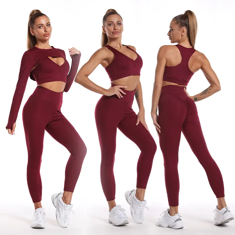 Workout Sets for Women 3 Piece Yoga Outfits Breathable High Waisted Yoga Sets
